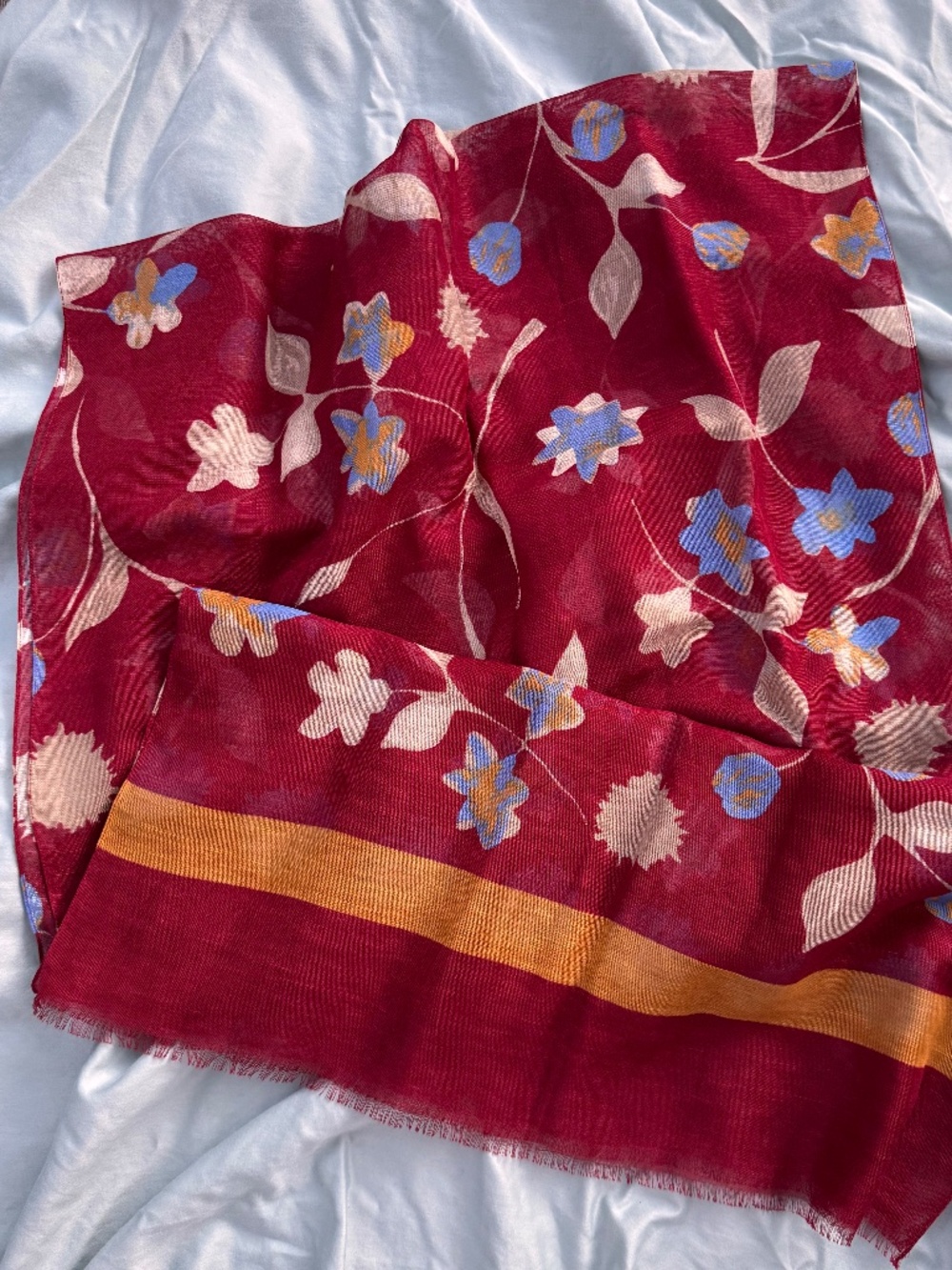 Burgundy Floral Lightweight Scarf Wrap